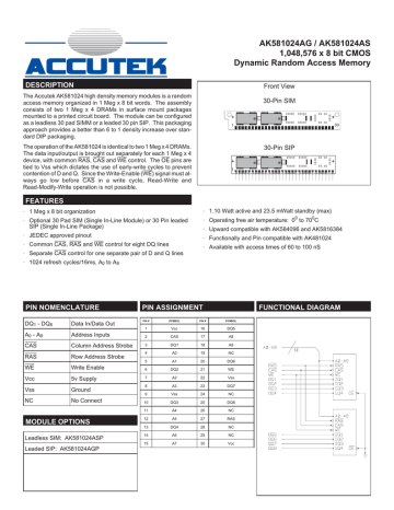 Download datasheet for AK581024AS by Accutek Microcircuit Corporation Download datasheet for AK581024AS by Accutek Microcircuit Corporation