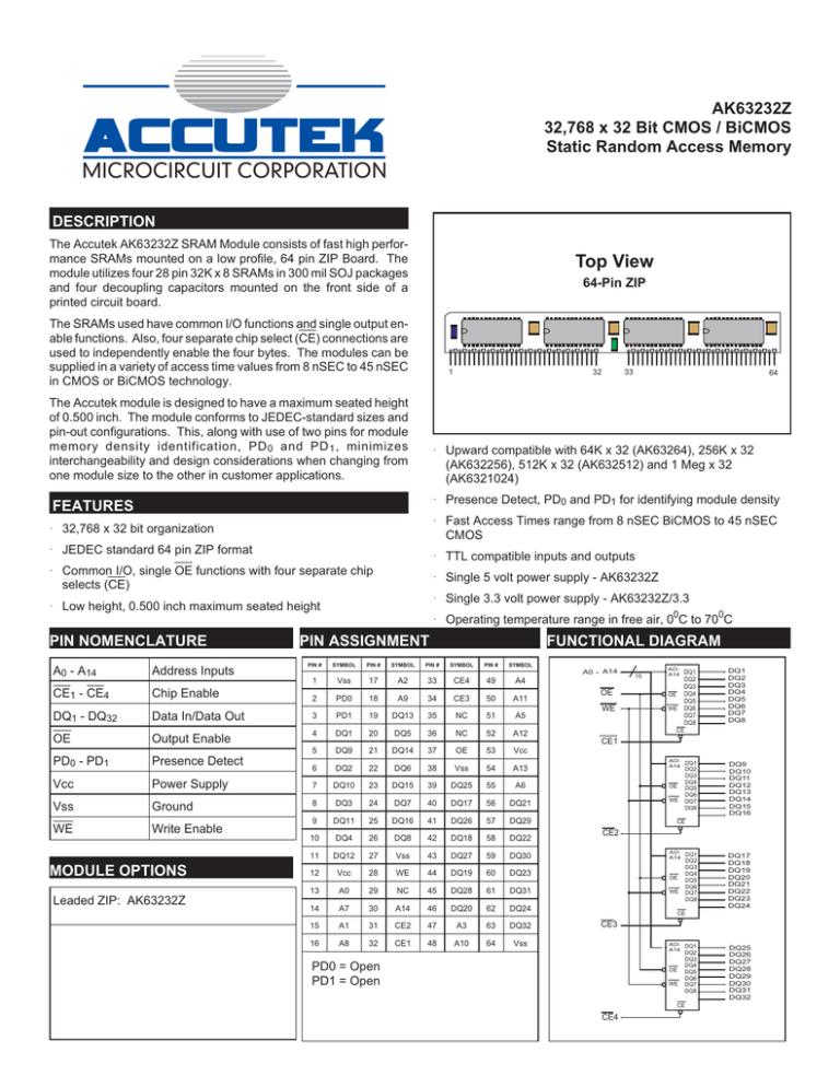 Download datasheet for AK63232Z by Accutek Microcircuit Corporation Download datasheet for AK63232Z by Accutek Microcircuit Corporation