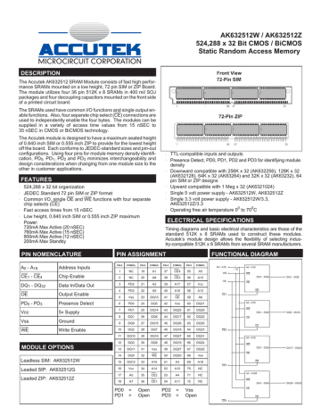 Download datasheet for AK632512W by Accutek Microcircuit Corporation Download datasheet for AK632512W by Accutek Microcircuit Corporation