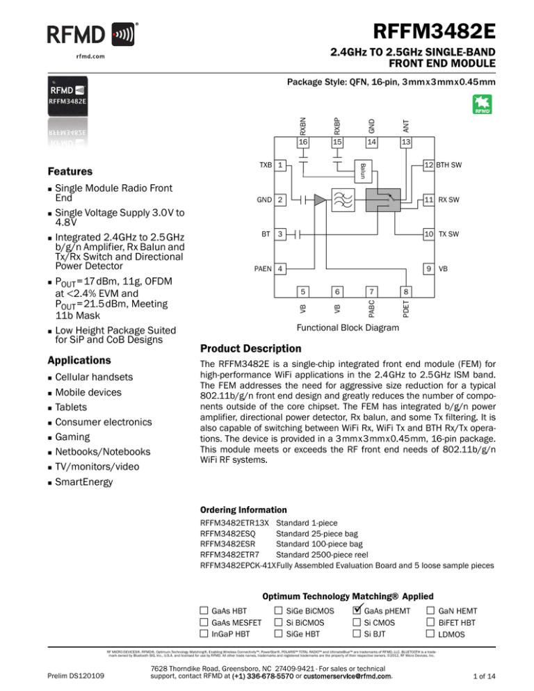 Download datasheet for RFFM3482ETR13X by RF Micro Devices, Inc. Download datasheet for RFFM3482ETR13X by RF Micro Devices, Inc.