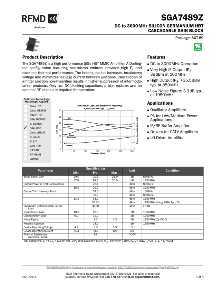 Download datasheet for SGA7489Z by RF Micro Devices, Inc. Download datasheet for SGA7489Z by RF Micro Devices, Inc.