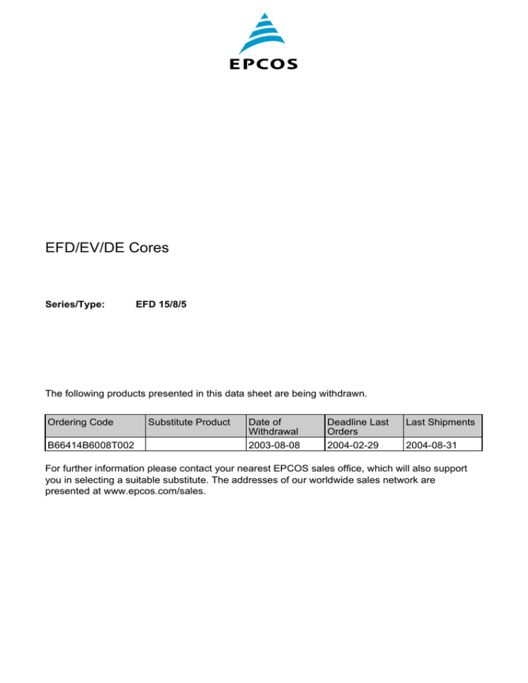 Datasheet for Retaining Clip EFD15 Datasheet for Retaining Clip EFD15