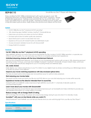 Download Sony BDP-BX110 Specifications PDF Download Sony BDP-BX110 Specifications PDF