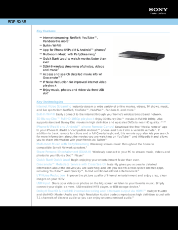 Download Sony BDP-BX58 Specifications PDF Download Sony BDP-BX58 Specifications PDF