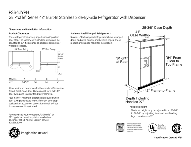 PSB42YPH GE Profile Series 42" Built-In Stainless Side-By-Side Refrigerator with Dispenser PSB42YPH GE Profile Series 42" Built-In Stainless Side-By-Side Refrigerator with Dispenser