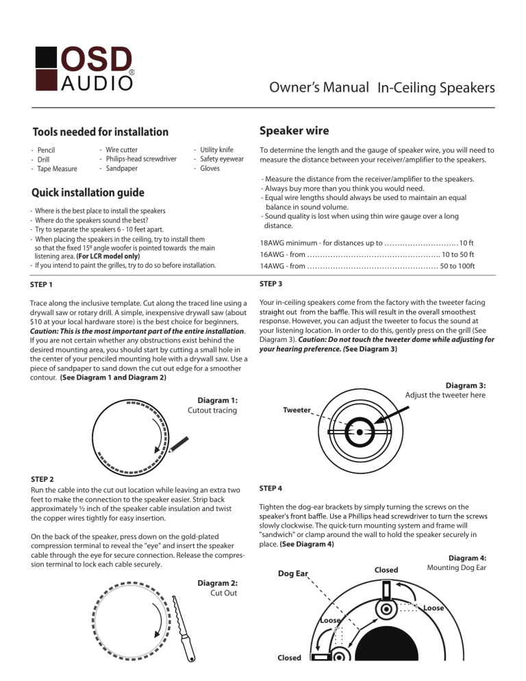 Owner`s Manual In-Ceiling Speakers Owner`s Manual In-Ceiling Speakers