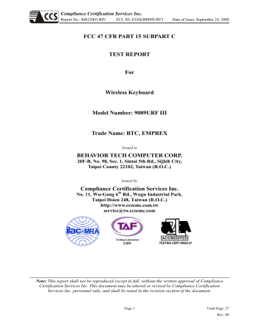 FCC 47 CFR PART 15 SUBPART C TEST REPORT For FCC 47 CFR PART 15 SUBPART C TEST REPORT For