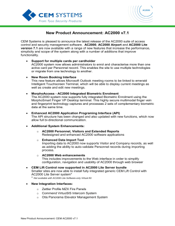 New Product Announcement: AC2000 v7.1 New Product Announcement: AC2000 v7.1