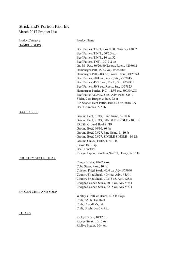 Complete Product List - Stricklands Food Service Complete Product List - Stricklands Food Service