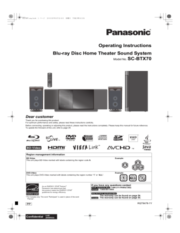 Panasonic SA-BTX70 User manual Panasonic SA-BTX70 User manual