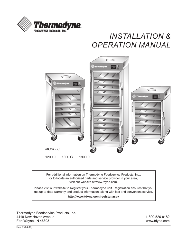 1300G Operations Manual - Thermodyne Foodservice Products, Inc. 1300G Operations Manual - Thermodyne Foodservice Products, Inc.