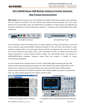 AFG-100/200 Series USB Modular Arbitrary Function AFG-100/200 Series USB Modular Arbitrary Function
