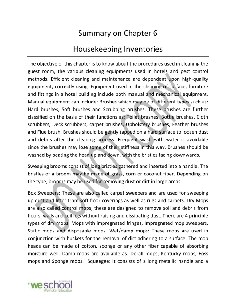 Summary on Chapter 6 Housekeeping Inventories - E Summary on Chapter 6 Housekeeping Inventories - E