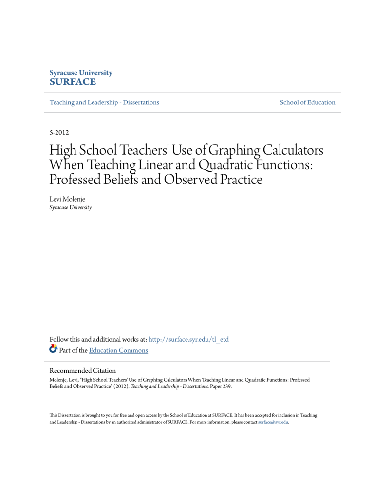 High School Teachers` Use of Graphing Calculators High School Teachers` Use of Graphing Calculators