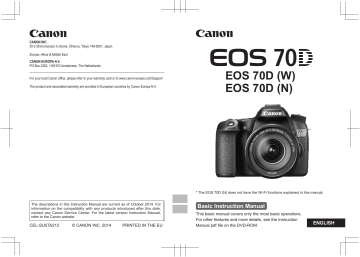 Canon EOS 70D Instruction manual Canon EOS 70D Instruction manual