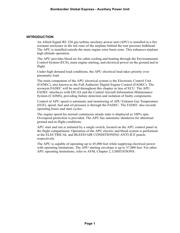 INTRODUCTION An Allied-Signal RE 220 gas turbine auxiliary INTRODUCTION An Allied-Signal RE 220 gas turbine auxiliary