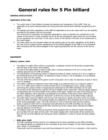 General rules for 5 Pin billiard General rules for 5 Pin billiard