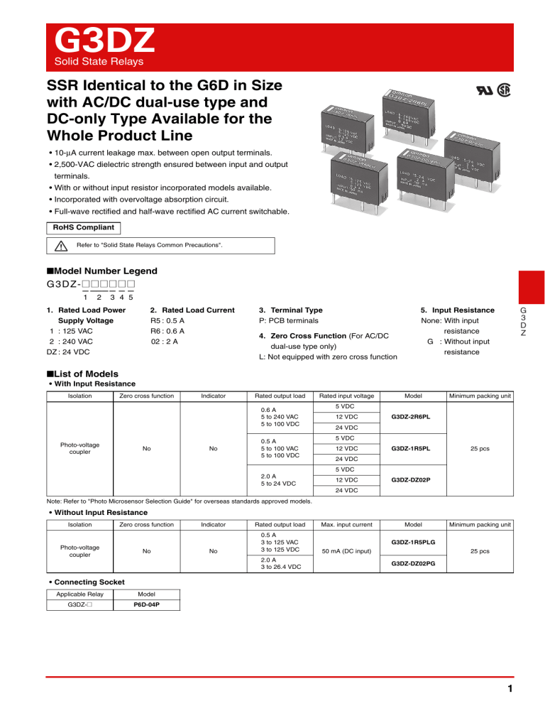 SSR Identical to the G6D in Size with AC/DC dual SSR Identical to the G6D in Size with AC/DC dual