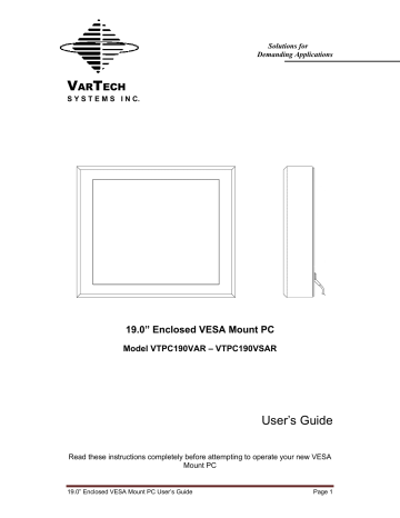 VarTech Systems VTPC190VSR User manual | Manualzz