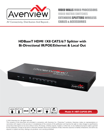 HDBaseT HDMI 1X8 CAT5/6/7 Splitter with Bi HDBaseT HDMI 1X8 CAT5/6/7 Splitter with Bi