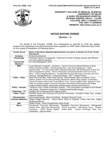 1 NOTICE INVITING TENDER (Section – I) 1 NOTICE INVITING TENDER (Section – I)
