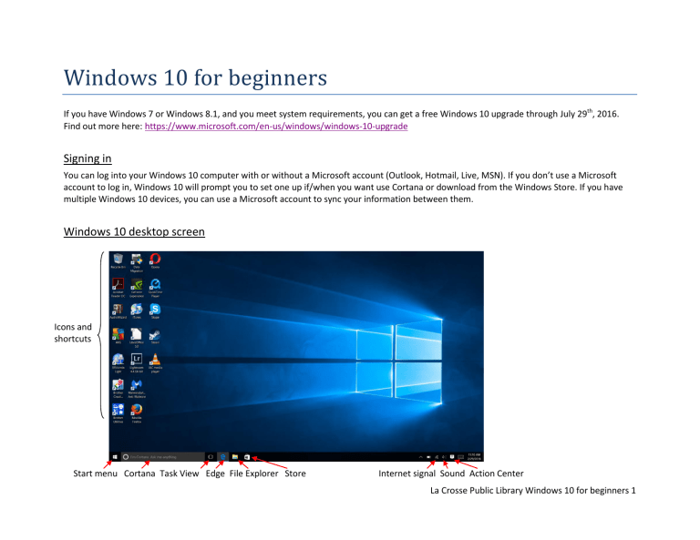Windows 10 for beginners - La Crosse Public Library Windows 10 for beginners - La Crosse Public Library
