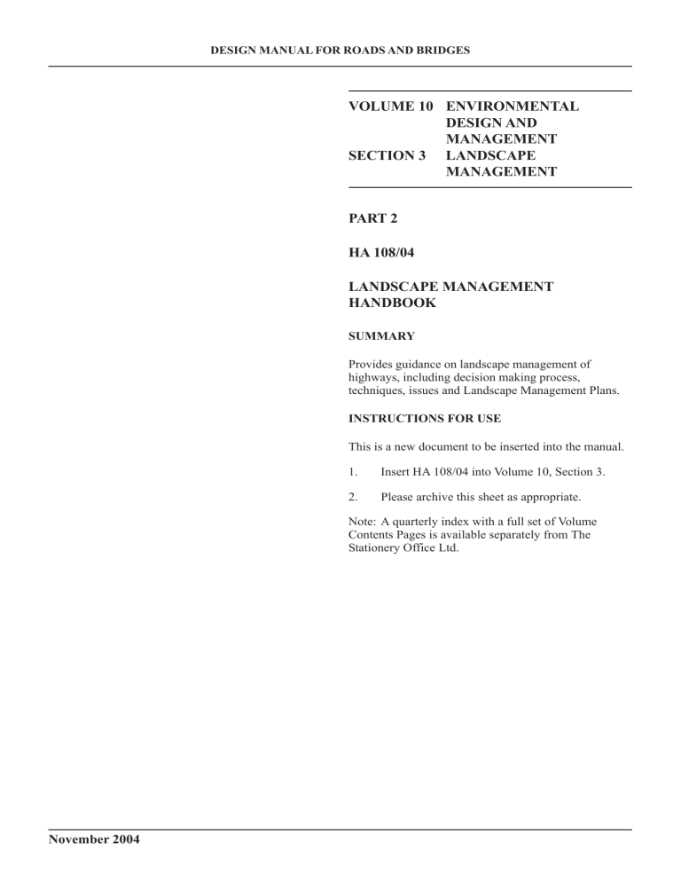 DMRB VOLUME 10 SECTION 3 PART 2 - HA 108/04 DMRB VOLUME 10 SECTION 3 PART 2 - HA 108/04