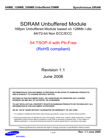 SDR UDIMM based on 128Mb I-die Leadfree_Rev 1.1.fm SDR UDIMM based on 128Mb I-die Leadfree_Rev 1.1.fm