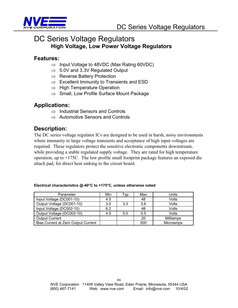 DC Series Voltage Regulators DC Series Voltage Regulators