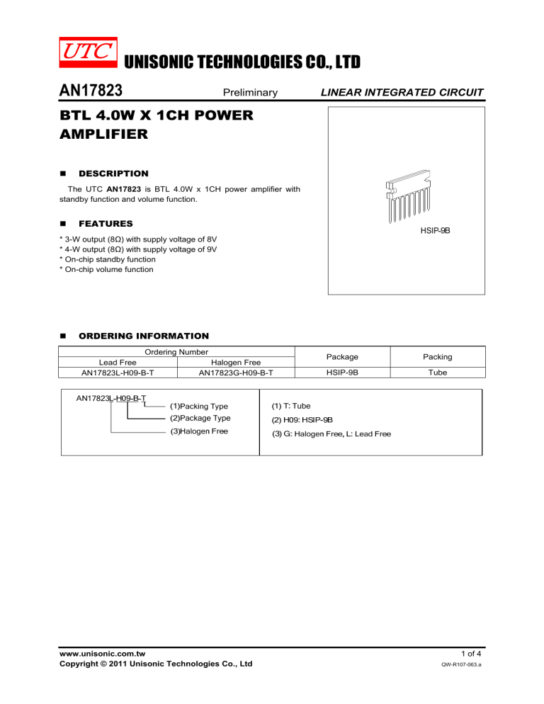 UNISONIC TECHNOLOGIES CO., LTD AN17823 UNISONIC TECHNOLOGIES CO., LTD AN17823