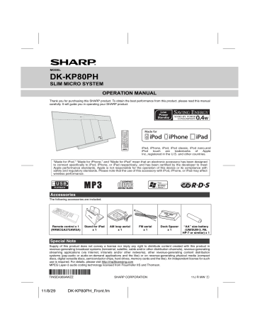 Sharp iPod Dock Slim Micro System Manual | Manualzz