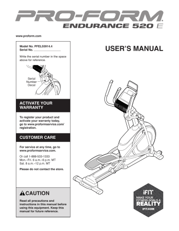 ProForm Endurance 520E Elliptical User Manual | Manualzz ProForm Endurance 520E Elliptical User Manual | Manualzz
