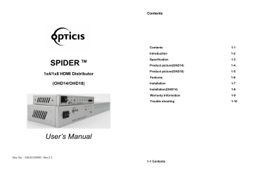 Opticis OHD14 1X4 HDMI Distributor User manual | Manualzz