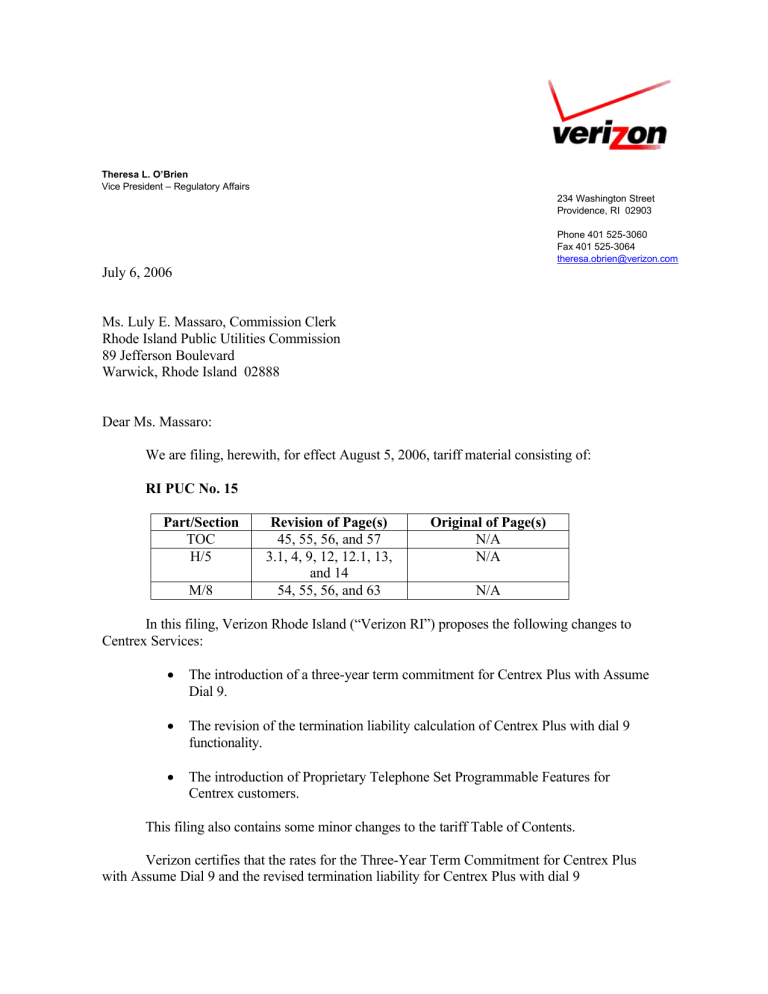 Cover Letter for Centrex Plus 3-year Term for Assume Dial Cover Letter for Centrex Plus 3-year Term for Assume Dial