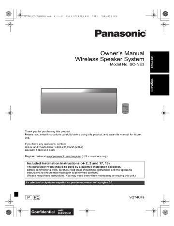 Panasonic SC-NE3 User manual Panasonic SC-NE3 User manual