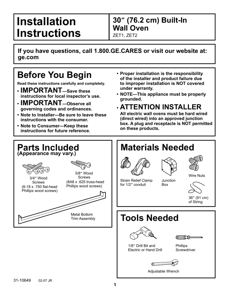 Installation Instructions Installation Instructions