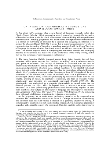 ON INTENTION, COMMUNICATIVE FUNCTIONS AND ON INTENTION, COMMUNICATIVE FUNCTIONS AND