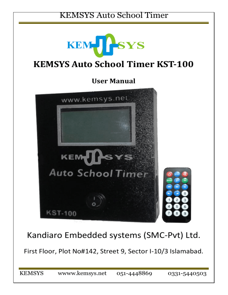 KEMSYS Auto School Timer KST-100 KEMSYS Auto School Timer KST-100
