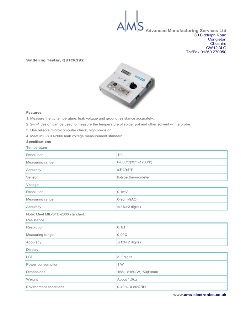 Quick 192 Temperature Calibration Unit Quick 192 Temperature Calibration Unit