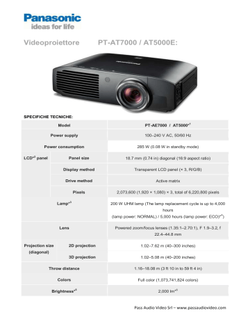 Videoproiettore PT-AT7000 / AT5000E Videoproiettore PT-AT7000 / AT5000E