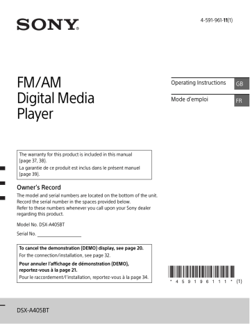 Sony DSX-A405BT Operating Instructions Manual | Manualzz