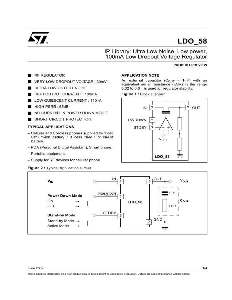 ip library: ultra low noise, low power, 100ma low dropout voltage ip library: ultra low noise, low power, 100ma low dropout voltage