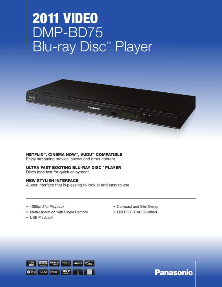 Panasonic DMP-BD75 Specification Panasonic DMP-BD75 Specification