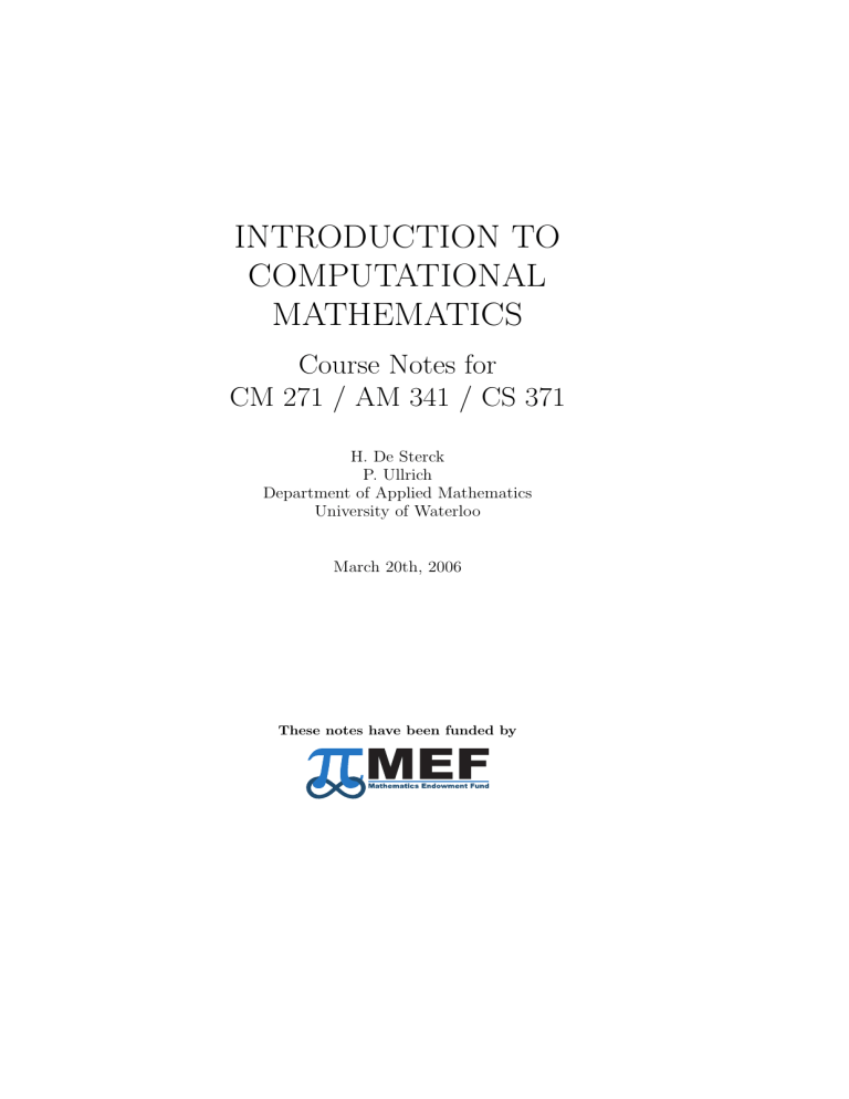 INTRODUCTION TO COMPUTATIONAL MATHEMATICS INTRODUCTION TO COMPUTATIONAL MATHEMATICS