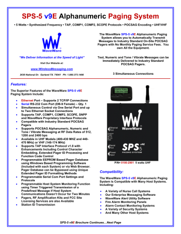 SPS-5 v9E Alphanumeric Paging System - AV-iQ SPS-5 v9E Alphanumeric Paging System - AV-iQ