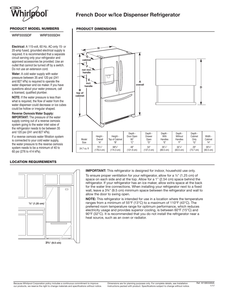 Whirlpool WRF555SDHB, WRF555SDHW, WRF555SDHV Installation guide Whirlpool WRF555SDHB, WRF555SDHW, WRF555SDHV Installation guide