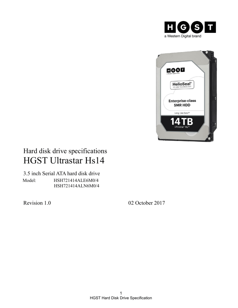 Ultrastar Hs14 SATA OEM Specification Ultrastar Hs14 SATA OEM Specification