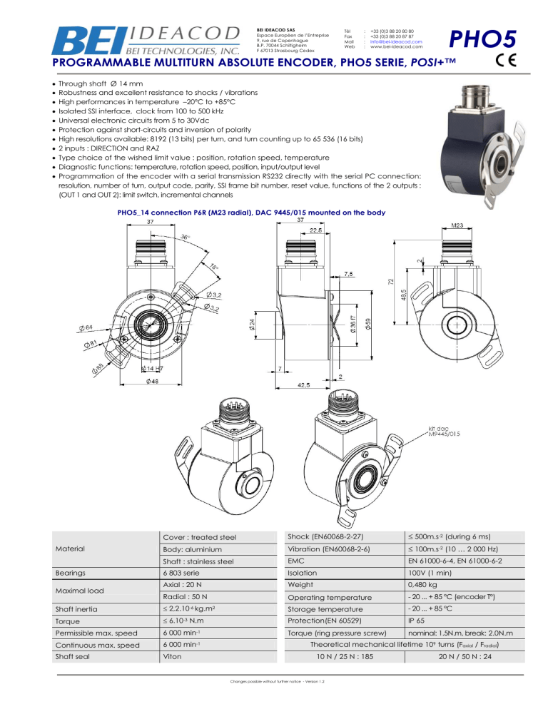 programmable multiturn absolute encoder, pho5 serie, posi+ programmable multiturn absolute encoder, pho5 serie, posi+