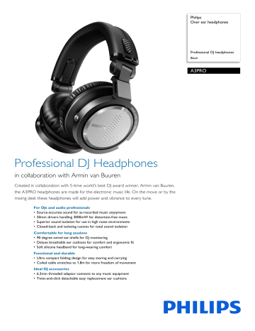 A3PRO/00 Philips Over ear headphones A3PRO/00 Philips Over ear headphones