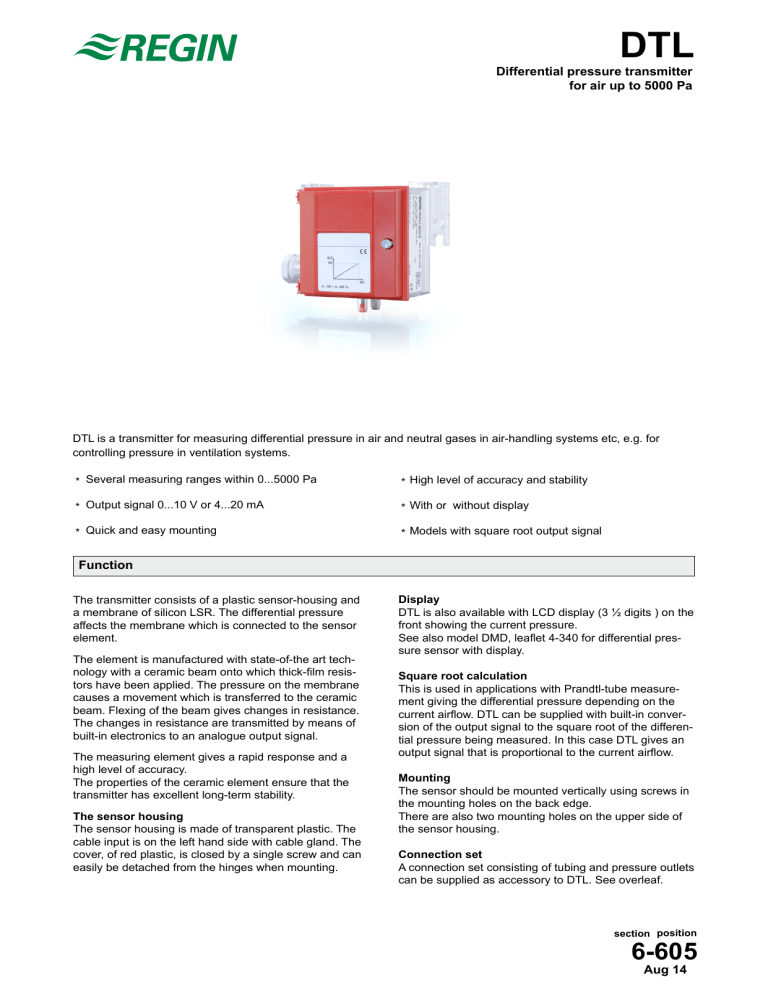 Differential pressure transmitter for air up to 5000 Pa Aug 14 Differential pressure transmitter for air up to 5000 Pa Aug 14